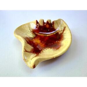 Vintage MG Pottery Drip Glaze Ceramic Ashtray MCM Freeform